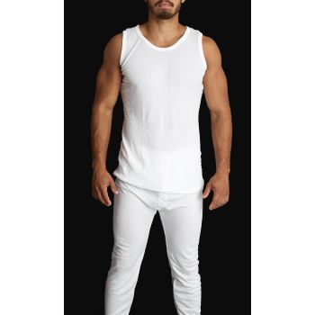 Mens THERMAL Merino Wool Blend Singlet Top Sleeveless Warm Underwear - Natural - Small