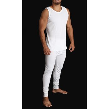 Mens THERMAL Merino Wool Blend Singlet Top Sleeveless Warm Underwear - Natural - X-Large