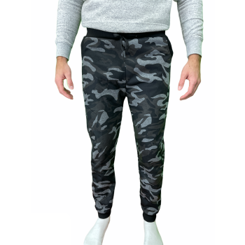 Mens Camouflage Track Pants Fleece Lined Jogger Camo Sweatpants Trackies - Black/Grey - Small/Medium (28""-32"")