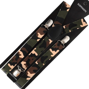 Mens Suspenders Braces Adjustable Strong Clip On Elastic Formal Wedding Slim - Army Camouflage