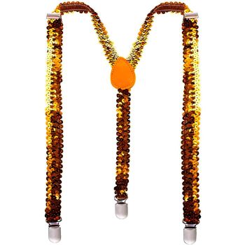 SEQUIN SUSPENDERS Unisex Adjustable Braces Clip On Elastic Y-Back  - Orange