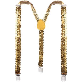 SEQUIN SUSPENDERS Unisex Adjustable Braces Clip On Elastic Y-Back  - Gold