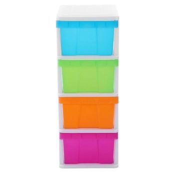 MEGA 4 Tier Drawer Storage Shelf Unit Organiser Plastic Level Office Cabinet in Coloured
