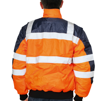 3-in-1 Hi Vis Quilted Safety Bomber Jacket Waterproof Reflective Workwear - Orange/Navy - XL