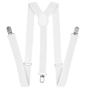 35mm WIDE SUSPENDERS Mens Adjustable Braces Clip On Trouser Elastic Y-Back - White