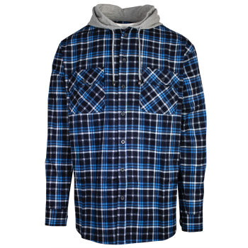 Mens Cotton Flannelette Shirt w Jersey Hood Long Sleeve Flannel - Turquoise - S