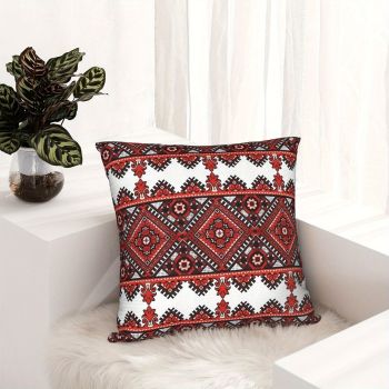 Ukrainian Square Cushion Pillow Cover – Traditional Print Folk w/ Zipper (45x45cm)