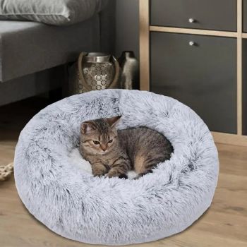 Medium-50cm Dark Gray PawfectFriend Dog Pet Cat Calming Bed Plush Beds Large Fluffy Donut Comfy Cushion Puppy Mat