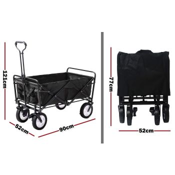 Foldable Collapsible Wagon Cart Garden Beach Outdoor Shopping Trolley Camping Brake - Black