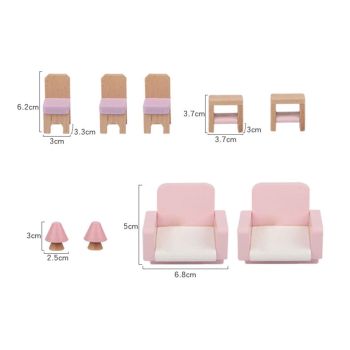 Wooden DIY Dolls Doll House 3 Level Kids Pretend Play Toys Full Furniture Set Pink