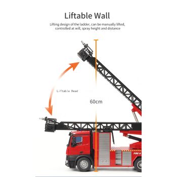 Huina 1:14 RC Fire Truck Extensible Ladder Toy Car Water Gun Construction Light Sound Gift