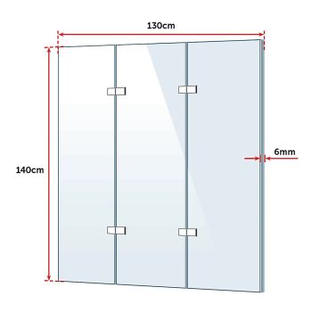 3 Fold Chrome Folding Bath Shower Screen Door Panel 1300mm x 1400mm