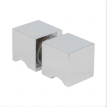 110x110cm Corner Frameless Shower Screen with Chrome Wall F-Brackets and Brass Hinges, Square Knob Handle