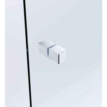 110x70cm Corner Frameless Shower Screen – Chrome Wall Channel with Brass Hinges & Square Knob Handle