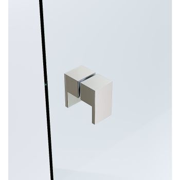 110x90cm Corner Frameless Shower Screen – Nickel Wall Channel with Brass Hinges & Square Double Pull Handle
