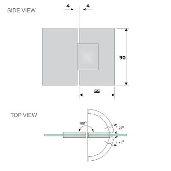 90x100cm Double Door Corner Shower Screen – Black Wall F-Brackets, Brass Hinges & Round Knob Handle