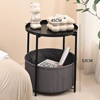 Round Side Table Bedside Storage Basket