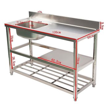 Freestanding Stainless Steel Kitchen Sink 120x50x79cm – Commercial Utility Wash Basin