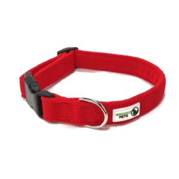 100% Pure Bamboo Fibre w/Fleece Lining Dog Collar Plastic Buckle - Moondidley Pets Large Red