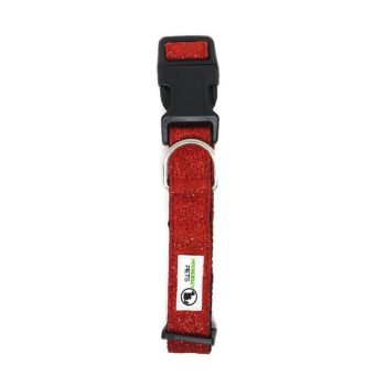 Bling Glitter Overlay Nylon Dog Collar Breakaway Buckle - Moondidley Pets Medium Red