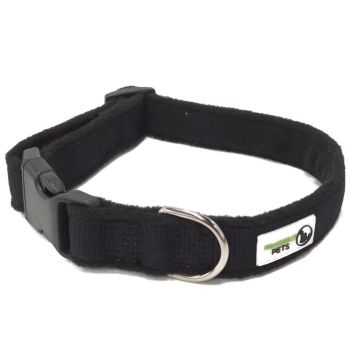 100% Pure Bamboo Fibre w/Fleece Lining Dog Collar Plastic Buckle - Moondidley Pets Large Black