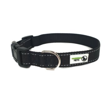 Nylon w/Reflective Stitching Dog Collar Large Black - Moondidley Pets