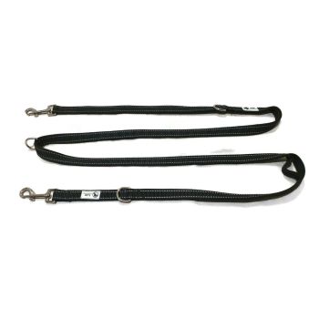 Multi Dog Lead - Nylon w/Reflective Stitching - Double Clip ,Coupler, Waist Belt, Short/Long, Quicktie - Moondidley Pets 20mm Black