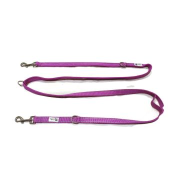 Multi Dog Lead - Nylon w/Reflective Stitching - Double Clip ,Coupler, Waist Belt, Short/Long, Quicktie - Moondidley Pets 20mm Purple