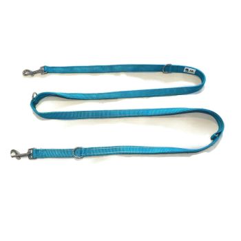 Multi Dog Lead - Nylon w/Reflective Stitching - Double Clip ,Coupler, Waist Belt, Short/Long, Quicktie - Moondidley Pets 20mm Turquoise