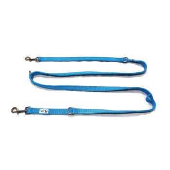 Multi Dog Lead - Nylon w/Reflective Stitching - Double Clip ,Coupler, Waist Belt, Short/Long, Quicktie - Moondidley Pets 25mm Light Blue