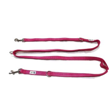 Multi Dog Lead - Nylon w/Reflective Stitching - Double Clip ,Coupler, Waist Belt, Short/Long, Quicktie - Moondidley Pets 25mm Pink