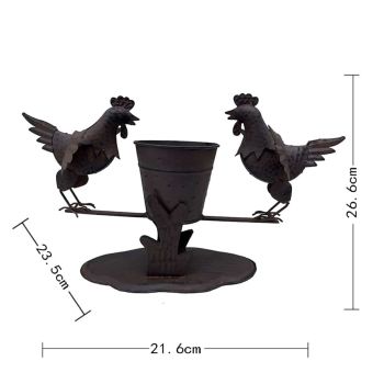 Rust Chooks w Planter On Base 26cm