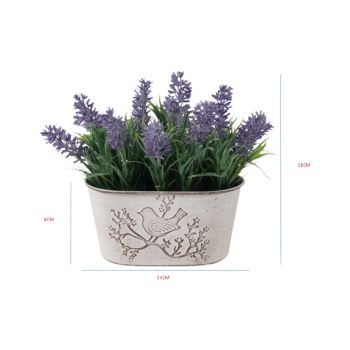 Artificial Lavender Plant in Oval Pot w Bird 22cm