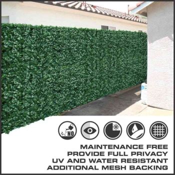 Artificial Ivy Leaf Hedging & Privacy Screen (Shade Cloth Backing Fake Ivy) 3m X 1m Roll