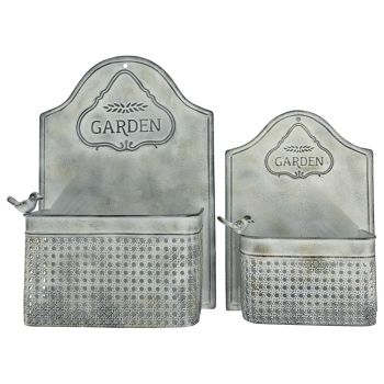 Set 2 Nested Garden Wall Planters w Perched Bird 46cm