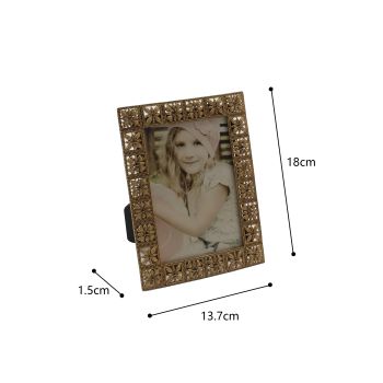 Antique Gold Metal Photoframe w Flower Squares 18cm