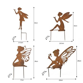 Set 4 Asst Fairy Garden Stakes 45cm, 32cm, 29cm, 29cm