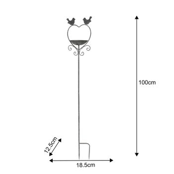 Heart w Birdfeeder + 2 Birds Garden Stake 100cm