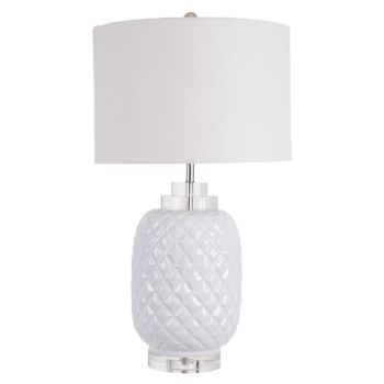 Island White Table Lamp Gloss Ceramic Bedside 67cm