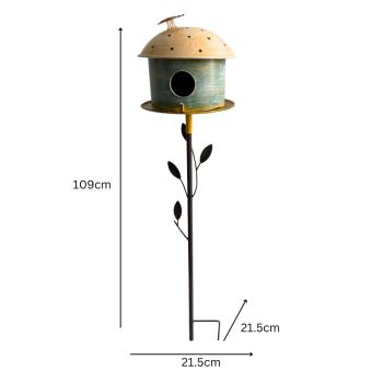 Birdhouse w Leaf on Leafy Garden Stake 42cm
