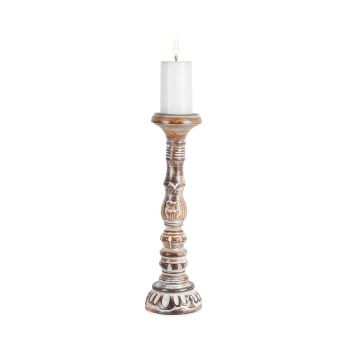 Tall Hand-Carved Embellished Pillar Candle Holder 11x40cm