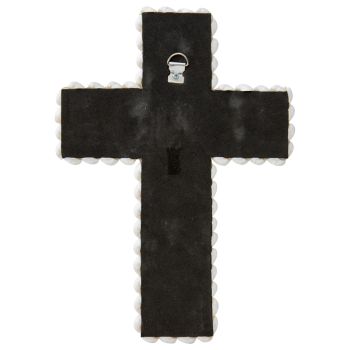 Handcrafted Shell & Narrow Weave Border Wall Hanging Cross 30x3cm