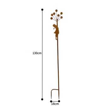 Rust Girl w Balloons Garden Stake 125cm