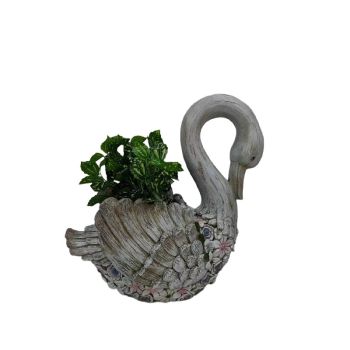 Swan + Flowers Planter w Hole + Plug 52cm
