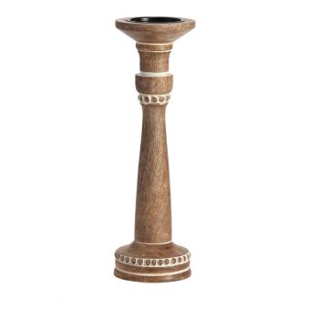 Carved Mango Wood Pillar Candle holder 40cm