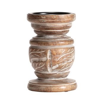 Mangowood Squat Pillar Candle holder 15cm