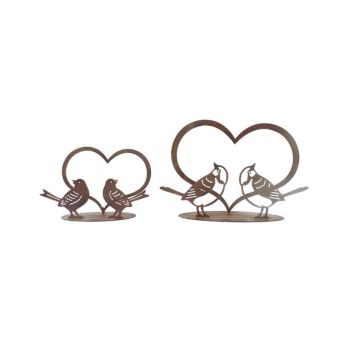 Set 2 Asst Rust Lovebirds w Heart on Base 20cm