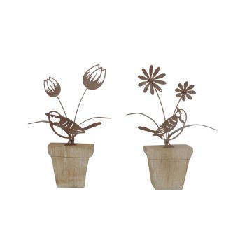 Set 2 Asst Birds & Flowers on Wood Ledge 21cm