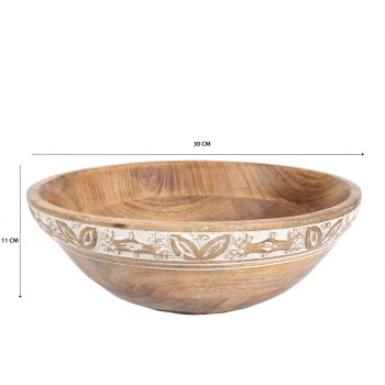 Handcrafted Bowl w Leaf Carving 30cm