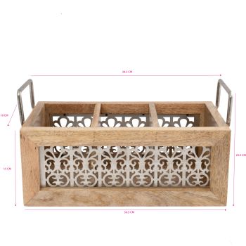 Handcrafted Mango Wood Cutlery / Storage Caddy Three Division 19cm